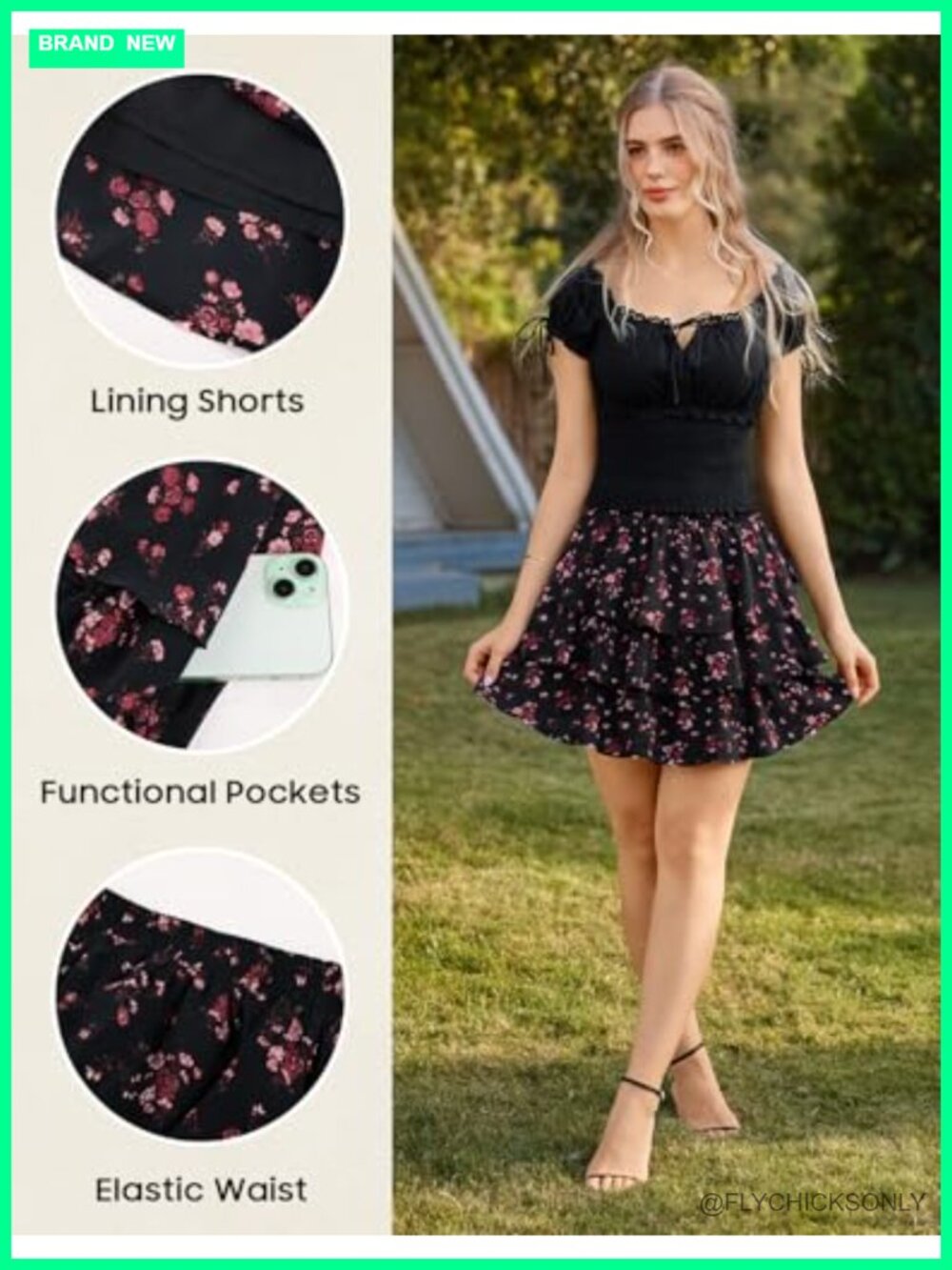 Mini Floral Skort with Built-In Shorts and Pockets - Picture 3 of 6